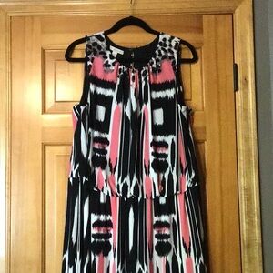 Dress Barn Black, Pink and White Sleeveless Maxi Sundress